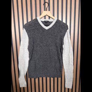 James Perse Sweater 1 / Small Mens Gray 2-Tone Viscose Linen V Neck Pullover